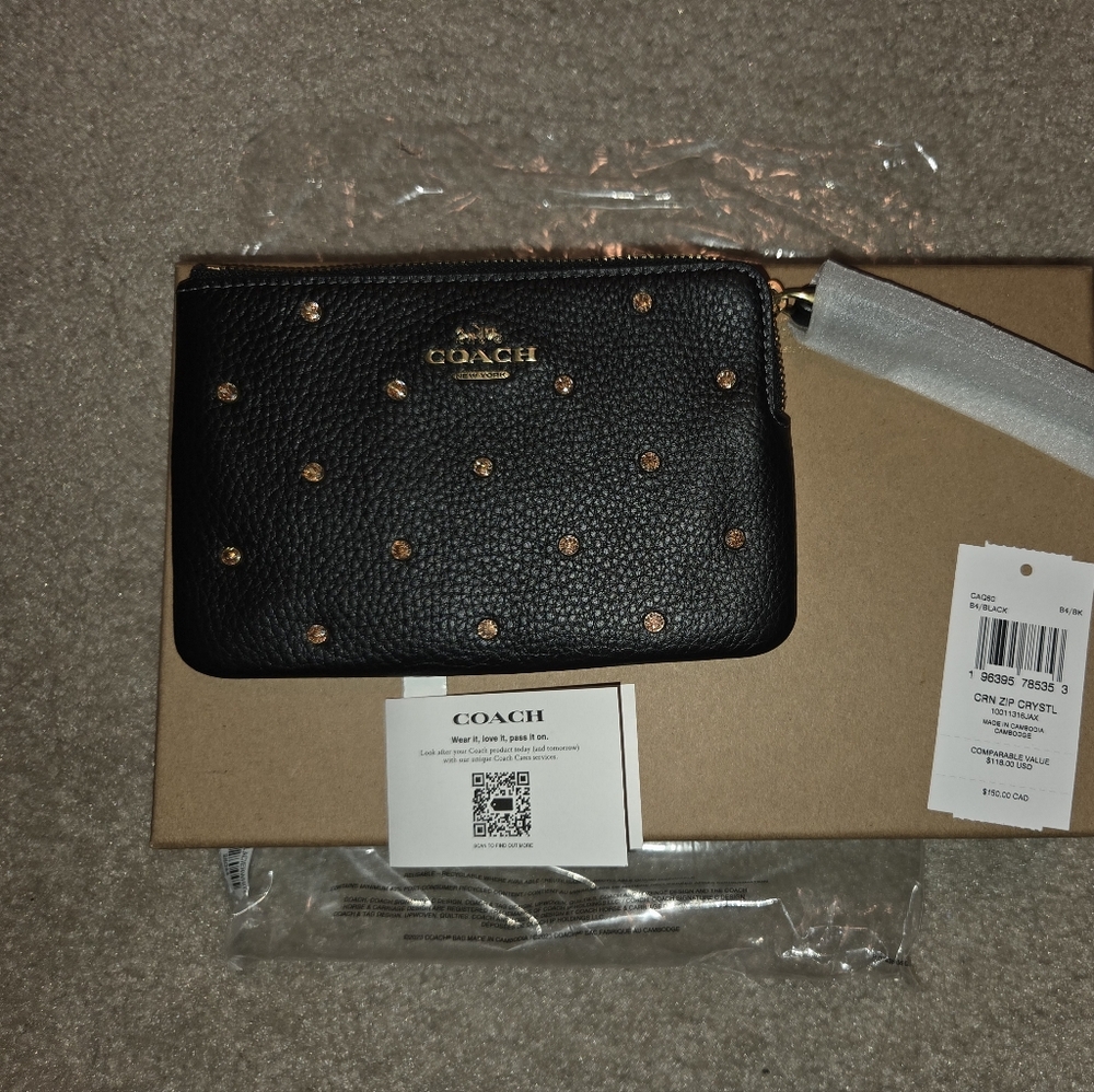 Coach Black Wristlet with Gold Accents